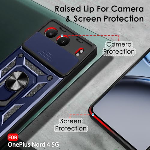 Image of TheGiftKart Tough Armor Bumper Back Cover Case for OnePlus Nord 4 5G | Sliding Camera Cover, Kickstand & Ring Holder | 360 Degree Protection Back Cover Case for OnePlus Nord 4 5G (PC & TPU, Blue)