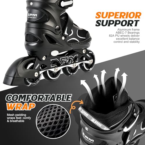 Image of 2PM SPORTS Inline Skates for Kids Girls Boys Ages 5-8 8-12 4-6 6-12 with Light Up Wheels, Adjustable Kids Roller Skates Blades for Adults Men Women Beginners Youths