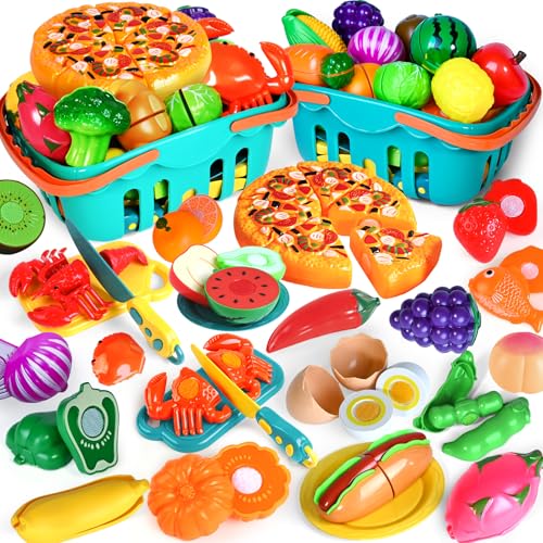 100 PCS Cutting Play Food Toy for Kids Kitchen,...