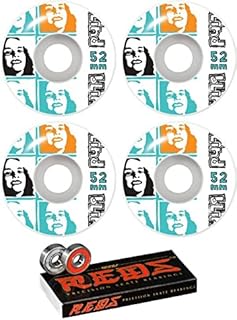 52mm Blind Skateboards Psychedelic Multi Girl White Skateboard Wheels - 99a with Bones Bearings - 8mm Bones Reds Precision Skate Rated Skateboard Bearings (8) Pack - Bundle of 2 Items