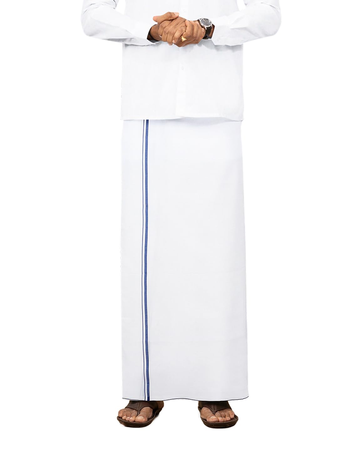 ramraj cotton Men 100% Cotton Single Layer White Dhoti with Fancy Border NV01-picture-18