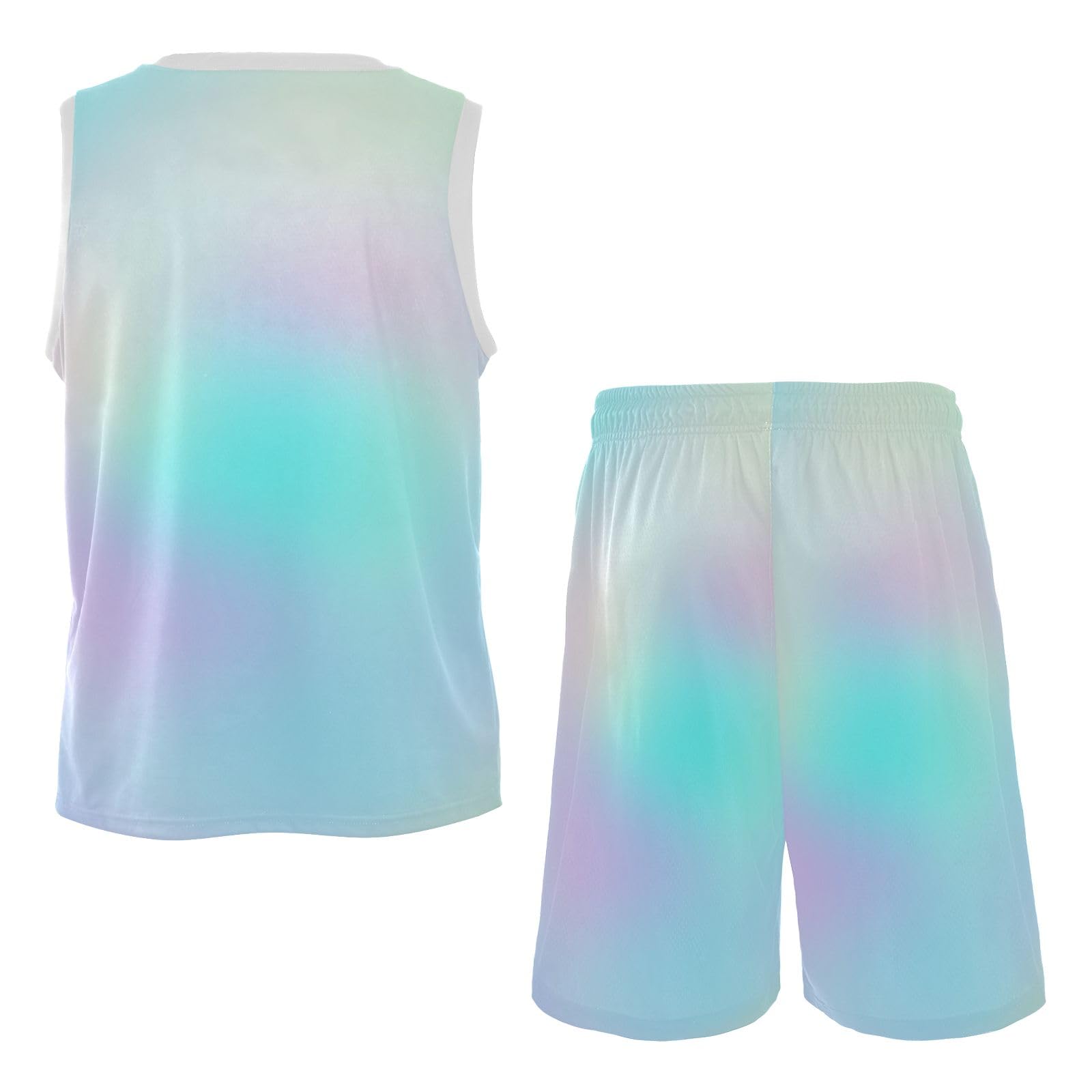 TSENQUE Pastel Rainbow Gradient Youth Basketball Jersey Youth Basketball Practice Jerseys for Girls Boys Basketball Tank Top and Track Shorts Set for (5-13 Years Old)