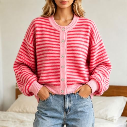 Striped Cardigan Sweaters For Women Lightweight Button Down Fall Outfits - image 2