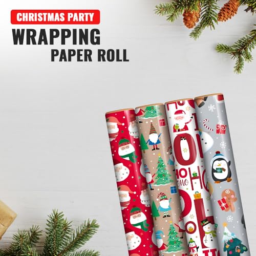 Pack of 4 x 4M Cute Christmas Santa and Friends Wrapping Paper roll -Perfect for Christmas, Festival and Festive Decoration - Image 4