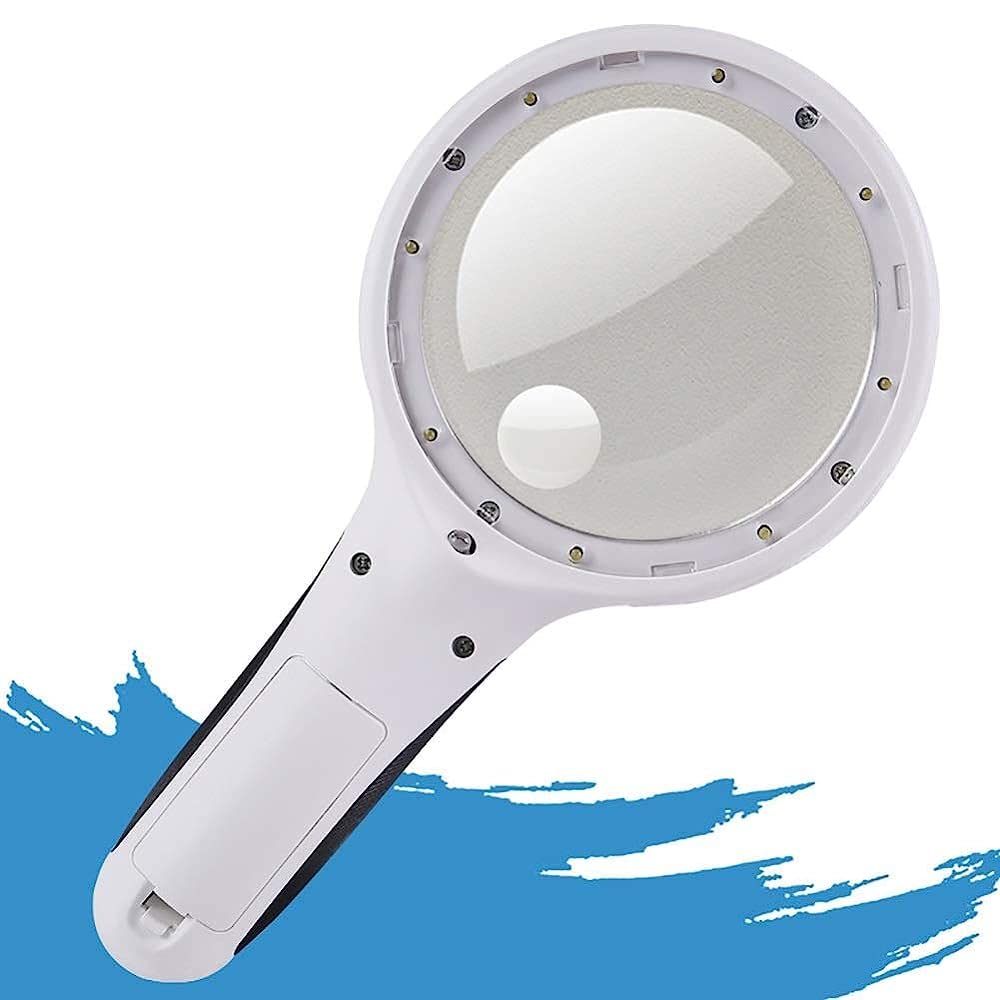 Lupa Iluminada con 8 Led, Aumento De 20X Y 30X, Ligera Y Portátil, Ideal para Lectura Y Aficiones. Incluye Paño para Lentes Y Bolsa. Color: Blanco.