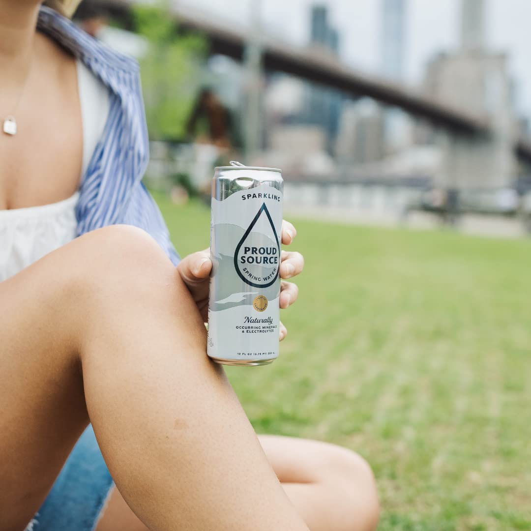 Proud Source Sparkling Spring Water, Natural Minerals + Light Bubbles, Infinitely Recyclable Aluminum, BPA-Free, 12 Fl Oz (Pack of 3 Cases - 24 Cans)