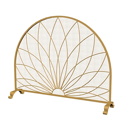 Recinzione moderna in metallo nero con griglia per camino, decorativo, stile classico, con accento dorato