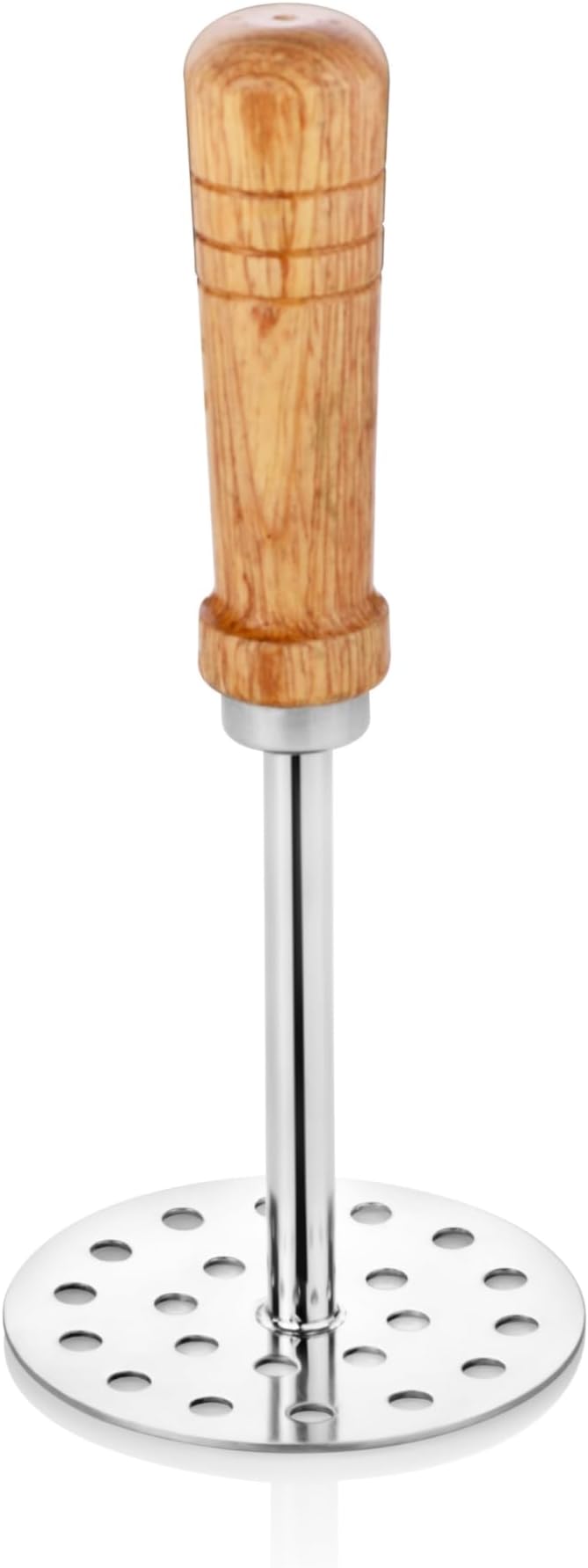 Embassy Stainless Steel Potato Masher with Wooden Handle Round | Size 4 | Diameter - 10 cms | Ideal for mashing Vegetable/Pav Bhaji/Baby Food | Smasher for Kitchen