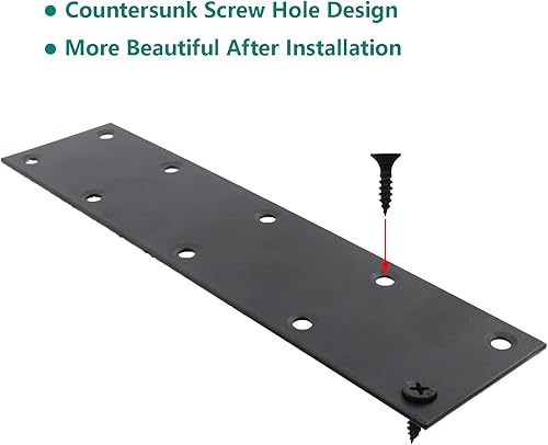 Miniatura 5 de Paquete de 4 soportes rectos planos, placa de acero inoxidable negro para reparación, placa de unión de metal para muebles, madera, estantes,