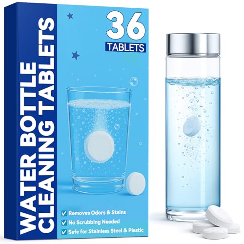 Pastillas de Limpieza para Botellas, 36 Tabletas Limpiadoras para Botella, Eficaces Tabletas para limpiar botella para Acero Inoxidable, Térmicas y Botellas de Hidratación (1, Azul)