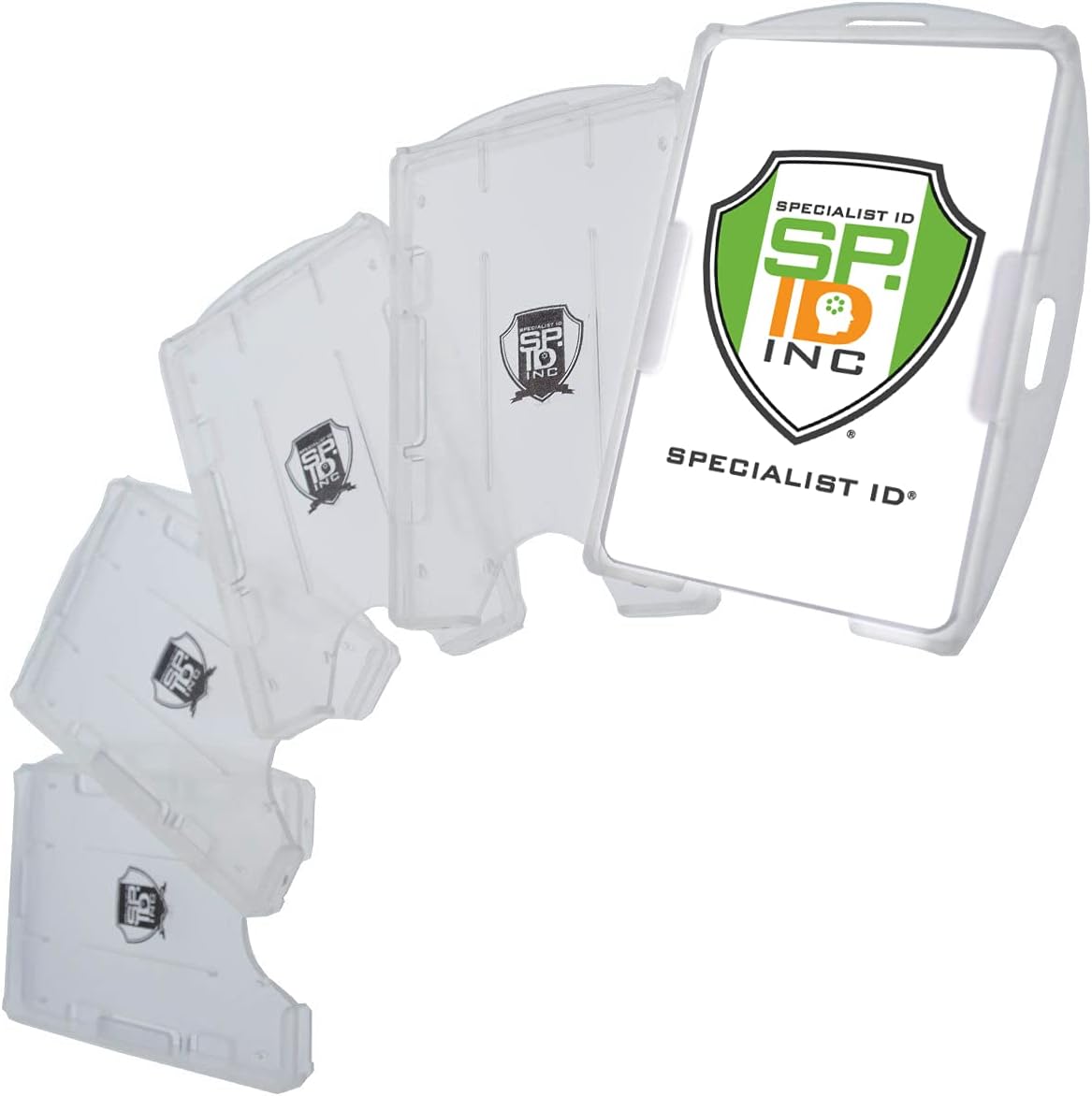 5 Pack - Heavy Duty Badge Holders - Open Face 2 Card ID Badge Holders - Rigid Hard Plastic - Vertical or Horizontal Orientation by Specialist ID (Clear)