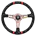MOMO Motorsport Ultra Street Steering Wheel Black Alcantara Grip, Red Anodized w/Logo Spoke, Double Red Stripe Center 350mm - ULT35BK0RD