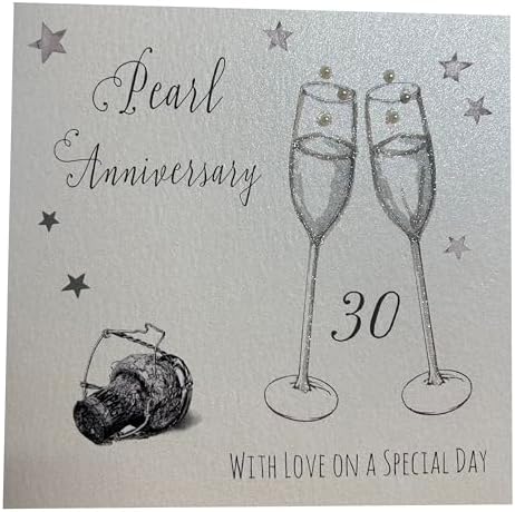 WHITE COTTON CARDS Champagne Glasses Pearl Handmade 30th Anniversary ...