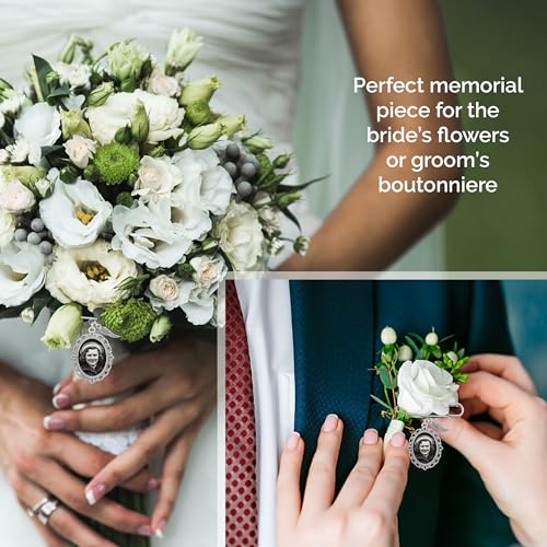 Wedding Bouquet Photo Charm Oval Boutonniere Pin with Guardian Angel Wing and Photo Resizing Software for Groom Bride or Family4