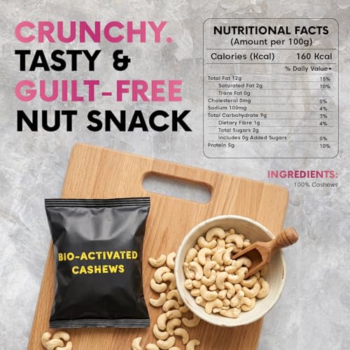 Image of Ethno Bio-Activated Jumbo Cashews (7-Pack) - Premium Roasted & Sterilised Cashews - Fresh Kaju Dry Fruits - No Added Sugar, Oil-Free, Heart-Healthy Clean Energy Snack for Adults (210g
