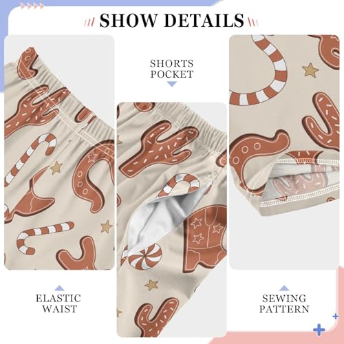 ZZKKO Christmas Gingerbread Cowboy Cactus Boys Pants for Kids Jogger Pants with Pockets S-XL4