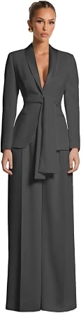 Casual Pant Suits for Women with Belt Elegant 2 Piece Womens Suit