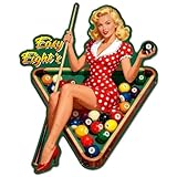 Thème « Dame au billard »:Plaque en métal de 27x21.9cm /10.63x8.62 pouces et de 1mm d'épaisseur., Le panneau en métal est facile à comprendre et son design est amusant.