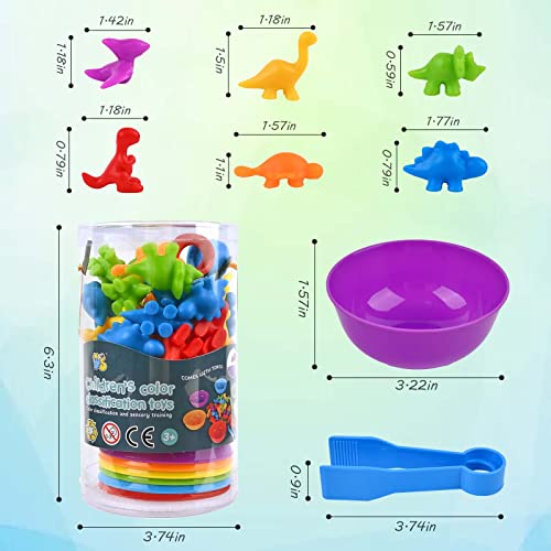 Flmrioy Counting Dinosaurs Matching Games Toys Set, 56 Pcs Math Counters Color Sorting Toys With Bowls Preschool Educational Sensory Toys Gift For Kids Toddlers 3 4 5 6 Years Old #TOP6