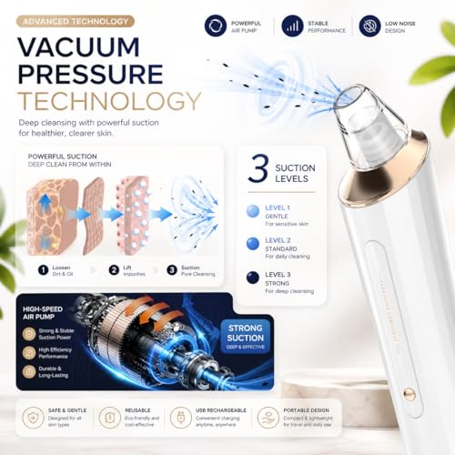Image of 5 in 1 Multi-Function Blackhead Extractor Remover Device, Skin Cleaner, Pimple Removal Tool, Pimple Pore Cleaner Vacuum Suction Tool for Men and Women (White) (Multicolour) (off white)