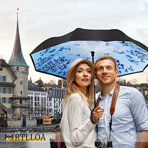 Image of MRTLLOA 40 /49 /56 Inch Oversize Windproof Inverted Reverse Upside Down Umbrella, Golf Size Rain Umbrella, Double Layer, C-Shaped Handle for Men, Women and Kids (Orchid Butterfly, 49 Inch)
