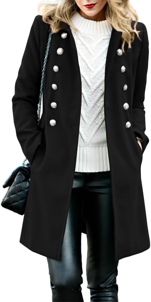 IDEALSANXUN Womens Wool Coat Fall Winter Double Breasted Trench Coat Jackets