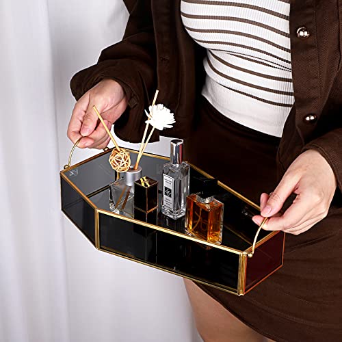 Elldoo Gold Black Glass Coffin Tray, Gothic Home Decor Jewelry Tray, Coffin Shape Serving Tray, Spooky Decorative Tray Candle Tray With Handle For Halloween #TOP6