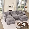 108″ U Shaped Couch, Modular Sectional Sofa, 3-Seater Comfy Cloud Couch with Movable Ottoman, Deep Seat Couches for Living Room, Chenille, Slate