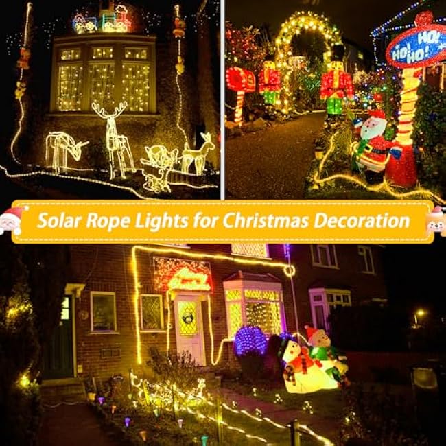 JMEXSUSS 200 LED Solar Rope Lights,66ft 8 Modes Solar Rope Lights Outdoor Waterproof LED Solar Powered Rope Tube for Fence,Gazebo,Yard,Walkway,Path(Warm White)
