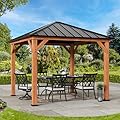 Modern Shade Tranquil Grove Wood Gazebo 10' x 10', Permanent Grill Gazebo with Galvanized Steel Hardtop Roof, Cedar Framed Wooden Pavilion for Garden, Backyard