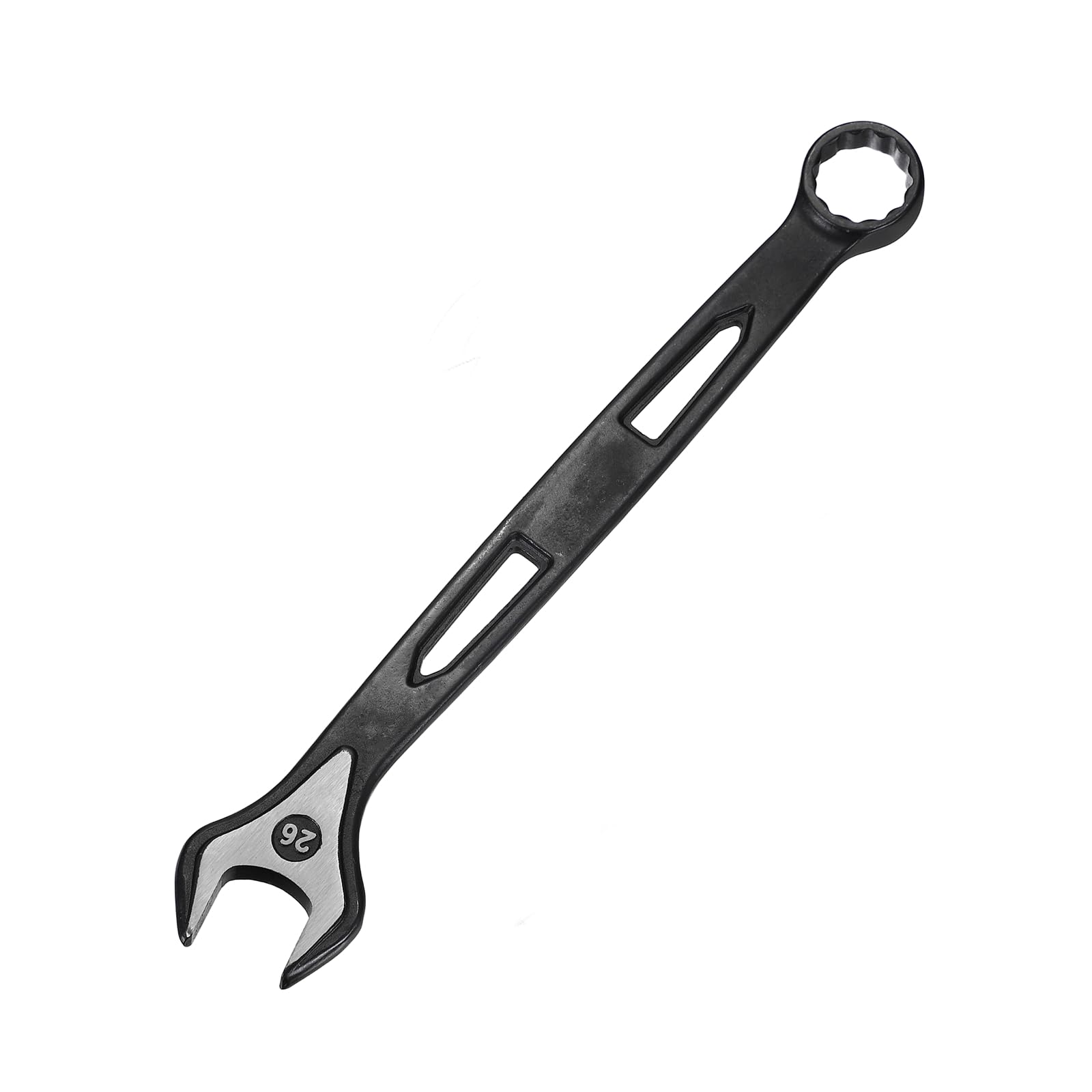 sourcing map Combination Wrench 26mm Metric Extra Long 12-Point Box and Open End Carbon Steel Double Ended Industrial Grade Spanner for Automotive Furniture Machinery DIY Repair, Black
