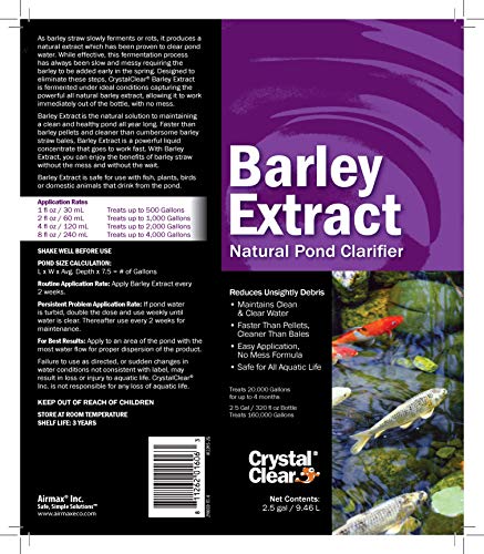CrystalClear Barley Extract Concentrate - Natural Liquid Pond Clarifier - 2.5 Gallons Treats Up to 160,000 Gallons