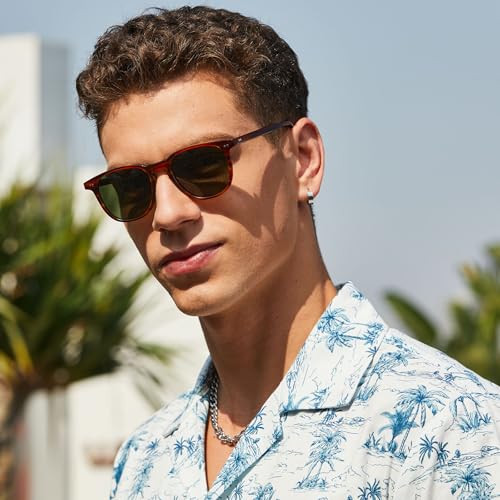 Image of CARFIA Cool Retro Green Lens Acetate Polarized Sunglasses for Men UV Protection, Keyhole Driving Sunnies Square Male Eyewears