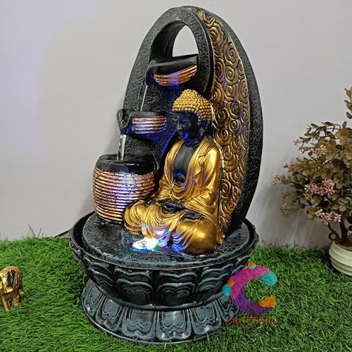 Image of Decorative Water Fountain for Home Decor, Office, Indoor & Outdoor, Garden, Puja Room, Vaastu, Reception, Spa, Gifting. (3 Step Diya Buddha)