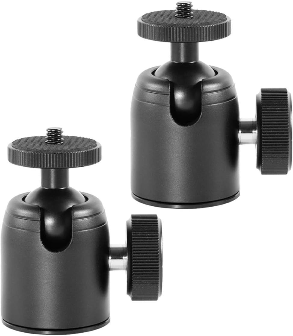 PRETYZOOM 2pcs Metal Camera Ball Head Mount 1/4 3/8 Screw Thread Tripod Adapter with 360° Rotation for Travel Outdoor Sports Recording, Compact Black Mini Camera Bracket Parts