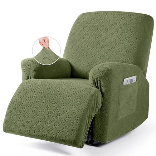Image of VANSOFY Oversized Recliner Chair Cover, 4-Pieces Stretch Recliner Covers for Recliner Chair Soft Reclining Chair Slipcover Jacquard Pattern Furniture Protector for Dogs Cats(Army Green)