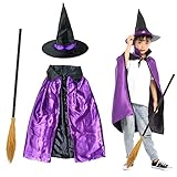 Medoore 3 Pieces Halloween Witch Costume Set - Accessories Include Broom, Hat, and Cloak for Cosplay Favors and Party Supplies