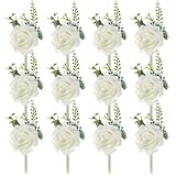 M METERXITY 12-Pack boutonniere for man, Artificial Rose Flowers with Pin for Wedding/Anniversary/Formal Party, Pocket Boutonnieres