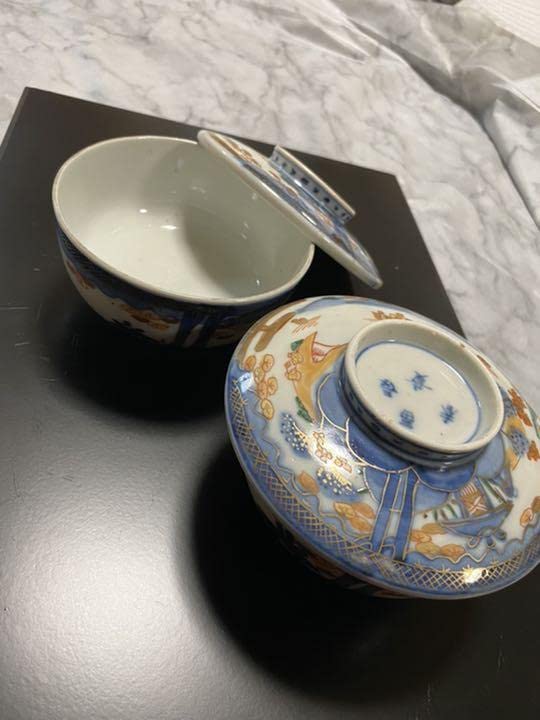 冨長貴春　蓋物2客　蓋付き茶碗 お茶碗 吸物碗 飯碗 アンティーク 骨董 Amazon.co.jp: 古伊万里 冨長貴春 染付け蓋付き茶碗 ペア 2個 : ホーム