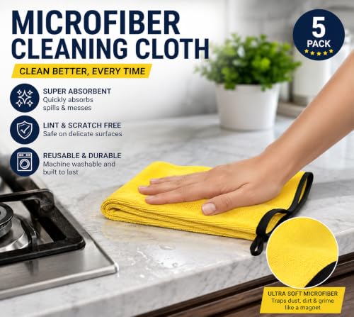 Image of BENAVJI Microfiber Cleaning Cloth Pack of 3 | 40x40 cm Ultra Soft Lint-Free Microfiber Towels | Multipurpose Cleaning Cloth for Car, Bike, Kitchen, Home, Super Absorbent, Reusable
