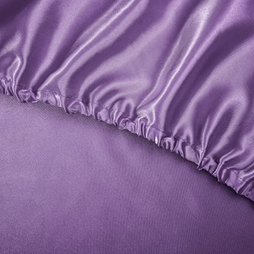 Treely Satin Bed Sheets 6 Piece,Hotel Luxury Silky Queen Sheet Set With Deep Pocket, Fitted Sheet - Purple Queen Size Satin Sheets,1 Flat Sheet,4 Satin Pillowcase - Soft And Breathable #TOP4