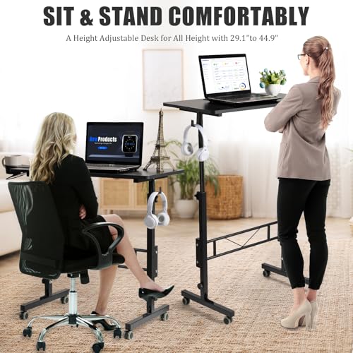 Image of SIDUCAL Standing Desk Adjustable Height, Small Mobile Table with Wheels, Rolling Desk for Standing or Sitting, Portable Computer Desk for Walking Pad, Black