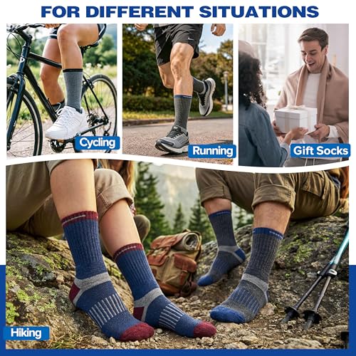 Image of MOGGEI 5 Pairs Merino Wool Hiking Socks Warm Thermal Winter Cozy Cushioned Moisture Wicking Socks for Women & Men
