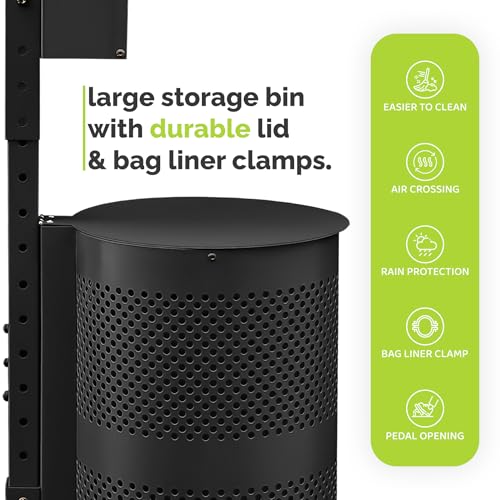 Image of Hands-Free Dog Waste Station Outdoor with Pedal - Dog Waste Disposal System for Park & Trails - Rust Proof Doggie Station - Night Glowing Sign | 800 Pet Waste Bags & 100 Can Liners (Black)