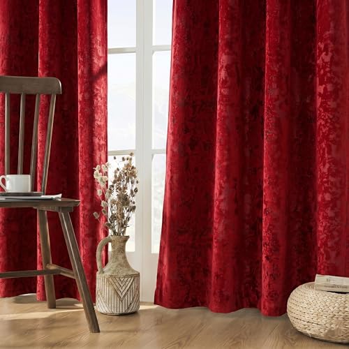 Image of IVAZA Premium Velvet Burnout Pattern 70% Blackout Opaque Curtains - Thermal Insulated, Heavy Blackout Opaques, Room Darkening Curtain for Door 8 Feet Pack of 2 Maroon Burnout