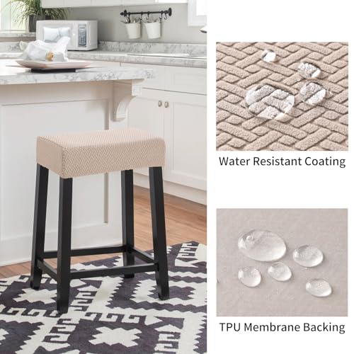 Image of YISUN Stool Covers Rectangle - 2 Pack Stretch Waterproof Saddle Seat Cover Counter Bar Stools Bar Chairs Covers Kitchen Island Chairs Cushion Protector
