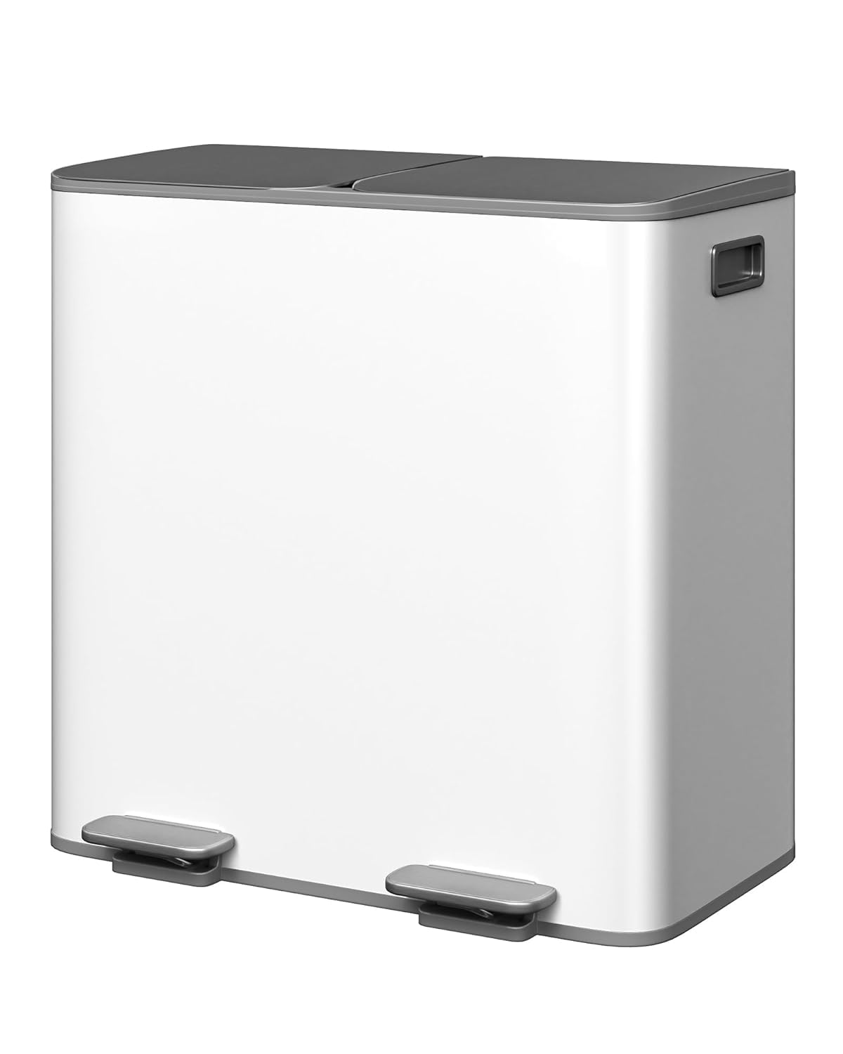 Garvee Mülleimer Küche 2 x 40L Edelstahl – Doppelfach Mülltrennsystem | mit Soft-Close-Deckel, Tretmechanismus und herausnehmbaren PP-Inneneimern, Grau-Weiß
