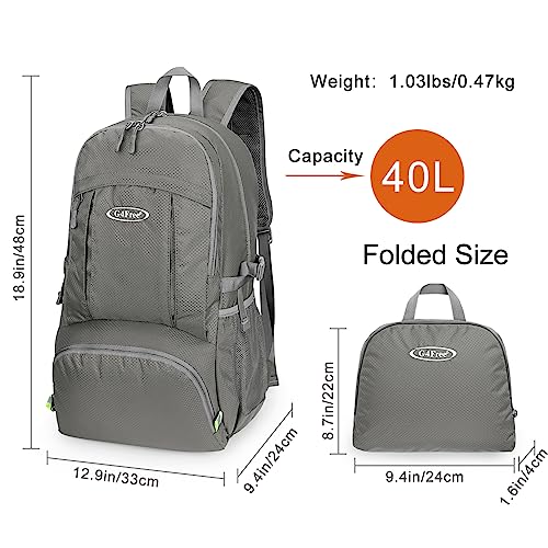 Image of G4Free 40L Lightweight Packable Hiking Backpack, Waterproof Travel Daypack | Water-Resistant Polyamide, Size: 18.9*12.9*9.4inch(L*W*H), 100% Waterproof Wet Pocket, Travel, Climbing, swimming