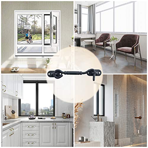 Alise 4 Inch Solid Stainless Steel Hook And Eyes Catch Door Latch Locks For Window Barns Cabin Sliding Double Doors Gates Garage Shed Doors,9.55Mm-Dia,Matte Black #TOP3