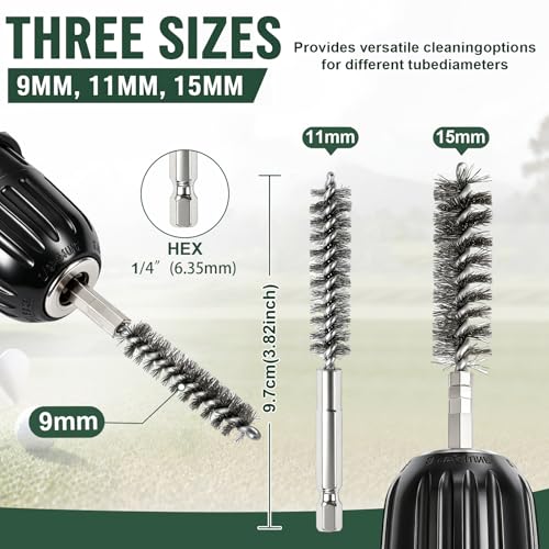 Image of 15 Pack Golf Club Hosel Wire Brush Set, 3 Sizes 9mm /11mm /15mm Stainless Steel Brushes for Cleaning Ferrules, Removing Golf Shaft Epoxy Residue, Club Repair Tool Accessories